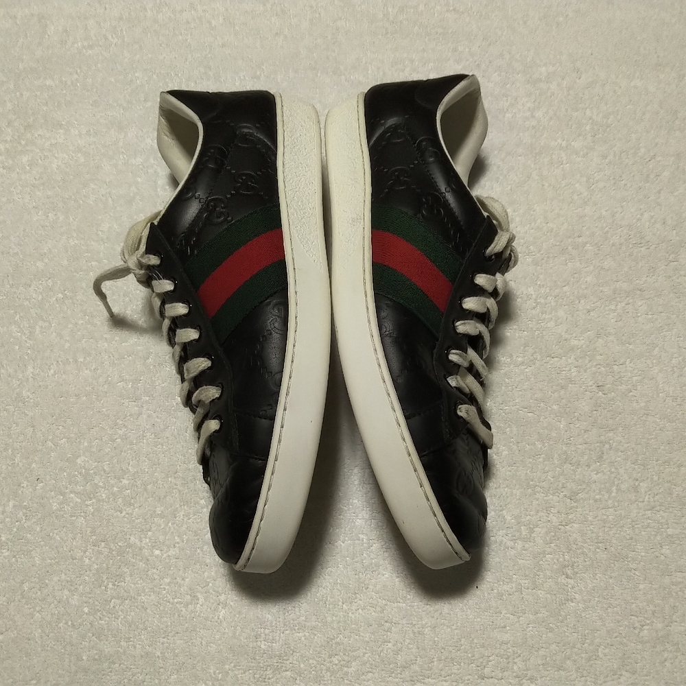 Authentic Men's Gucci GG Black Stripe Leather Green And Red Sneakers - Picture 5 of 7